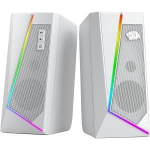 imageRedragon GS520 RGB Desktop Speakers 20 Channel PC Computer Stereo Speaker with 6 Colorful LED Modes Enhanced Sound and EasyAccess Volume Control USB Powered w 35mm CableWhite