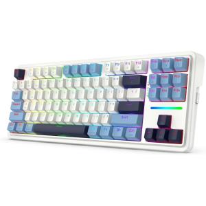 imageRedragon K728 PRO 80 Wireless Gasket Gaming Keyboard 3Mode 87 Keys TKL Mechanical Keyboard wSouthFacing LED ampamp HotSwap Socket 5Layer Noise Dampening Custom Linear Switch PBT Gradient KeycapsPolar Blue