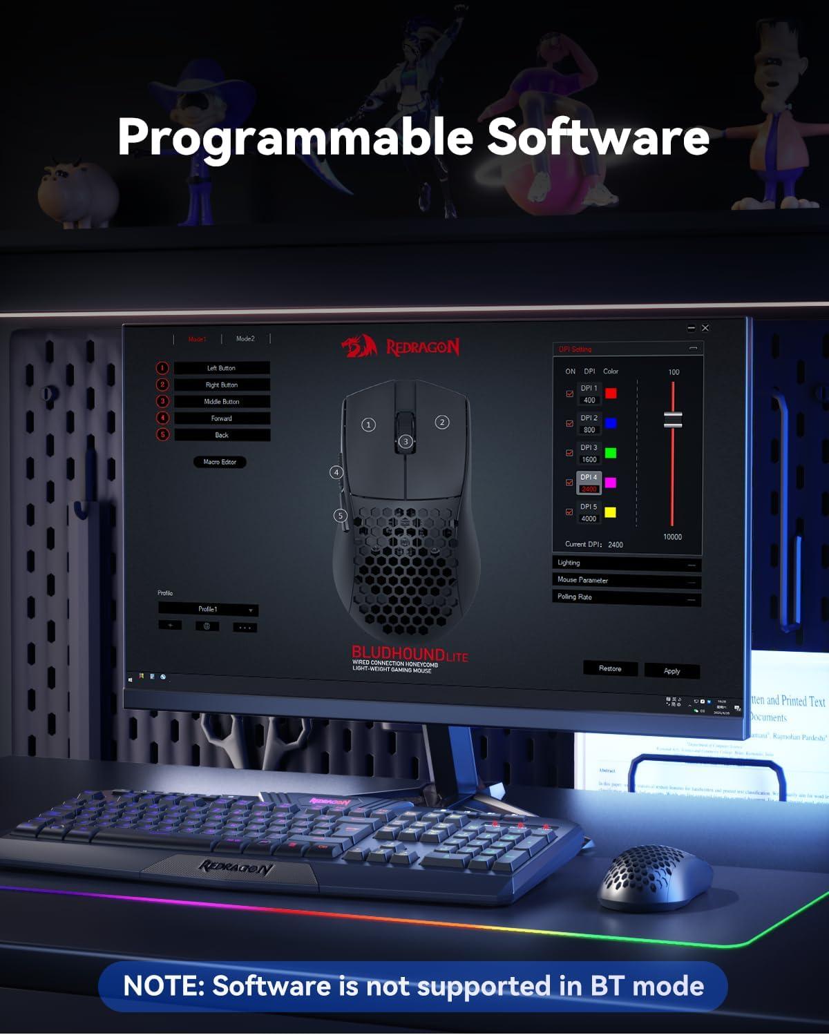 imageRedragon M617 Ultralight Honeycomb Shell Wired Gaming Mouse 41g 10000 DPI 6 Programmable Buttons DragFree Paracord TypeC Gamer Mouse with 2 Side Buttons for PCMacLaptop BlackBlack