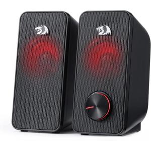 imageRedragon GS500 Stentor PC Gaming Speaker 20 Channel Stereo Desktop Computer Speaker with Red Backlight Quality Bass and Crystal Clear Sound USB Powered with a 35mm Connector
