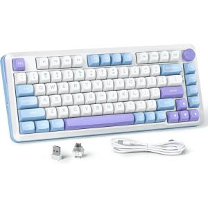 imageRedragon K681 Pro Wireless Mechanical Keyboard Gasket Mounted RGB Gaming Keyboard with Volume Knob MDAProfile PreLubed Linear Switches 81 Keys 75 TriMode Hot Swappable for PCXboxPS MatchaPeriwinkle