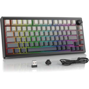 imageRedragon K681 Pro Wireless Mechanical Keyboard Gasket Mounted RGB Gaming Keyboard with Volume Knob MDAProfile PreLubed Linear Switches 81 Keys 75 TriMode Hot Swappable for PCXboxPS MatchaTitanium Gray