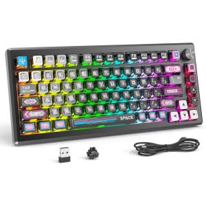 imageRedragon K681 Pro Wireless Mechanical Keyboard Gasket Mounted RGB Gaming Keyboard with Volume Knob MDAProfile PreLubed Linear Switches 81 Keys 75 TriMode Hot Swappable for PCXboxPS MatchaNeon Cyber Purple