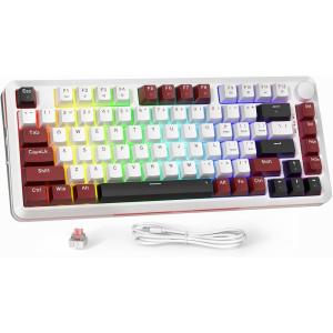 imageRedragon K681 Pro Wireless Mechanical Keyboard Gasket Mounted RGB Gaming Keyboard with Volume Knob MDAProfile PreLubed Linear Switches 81 Keys 75 TriMode Hot Swappable for PCXboxPS MatchaBurgundy Red