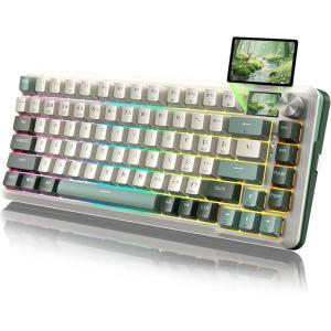 imageRedragon K708 Pro Wireless Mechanical Gaming Keyboard  GasketMounted RGB Backlit 81 Customizable Keys 3Mode 24GBluetoothUSB HotSwap PreLubed Switches Screen ampamp Control Knob  BlackWhite Green