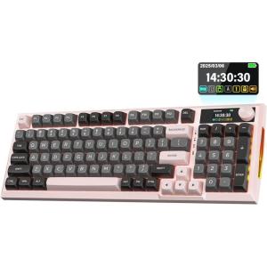 imageRedragon K725LBY Wireless Mechanical Keyboard with Screen and Knob TriMode BT5024GUSBC Gasket Computer Gaming Keyboard 95 Keys Hot Swappable RGB Backlit Infinite Mirrors for PCMac PurplePink