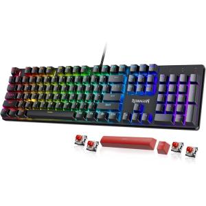 imageRedragon Mechanical Gaming Keyboard with Red Switches Wired Keyboard Mechanical with RGB Backlit Fully Progammable Durable Aluminum Frame AntiGhosting for PC Windows Mac K565 BlackBlack