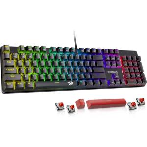 imageRedragon Mechanical Gaming Keyboard with Red Switches Wired Keyboard Mechanical with RGB Backlit Fully Progammable Durable Aluminum Frame AntiGhosting for PC Windows Mac K565 BlackRGB LED