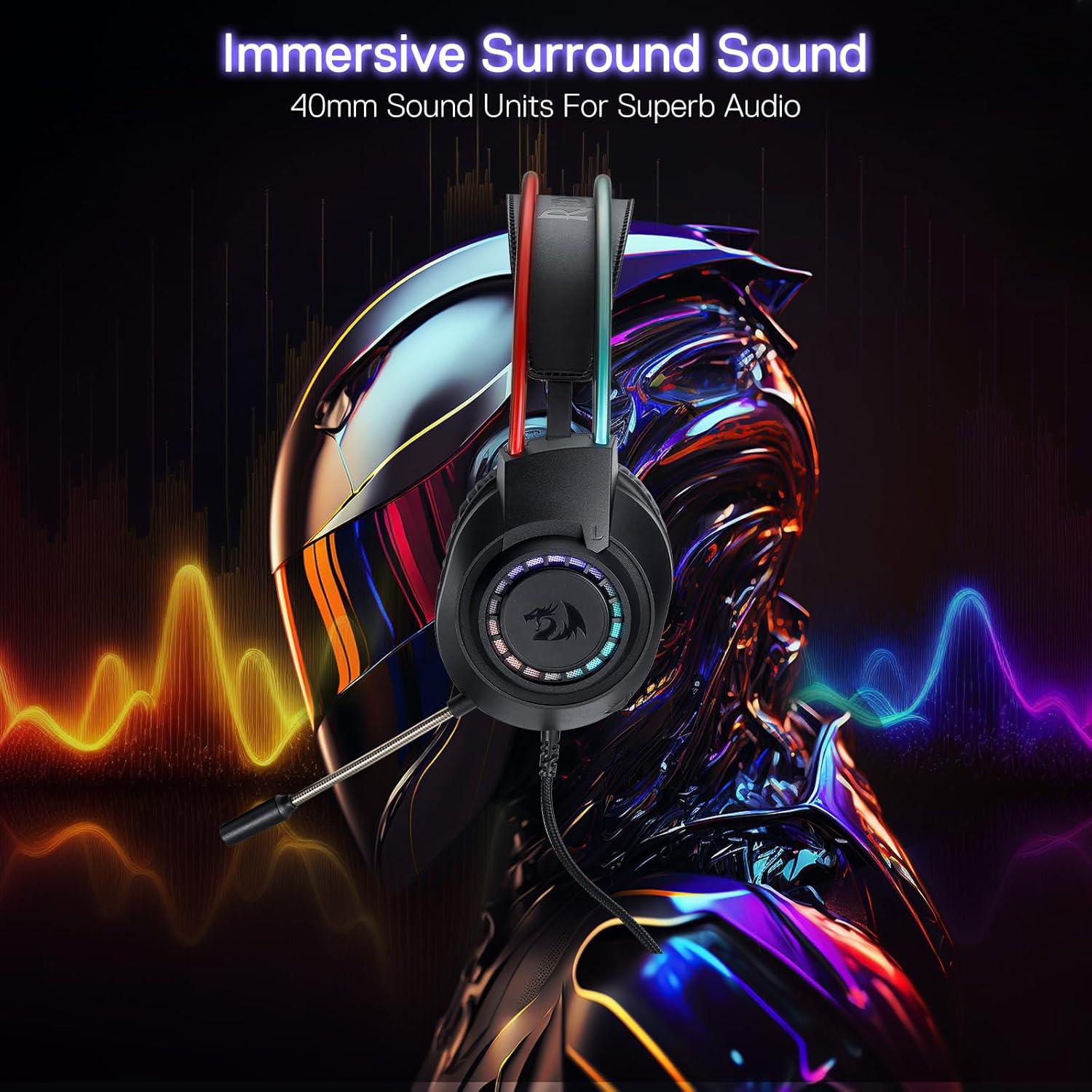 imageRedragon H231 Scream Wired Gaming Headset Stereo Surround Sound 40mm Drivers Leather Foam Ear Pads Noisecanceling Microphone MultiPlatforms Headphone Works with PCPS45NSXboxone BlackBlack