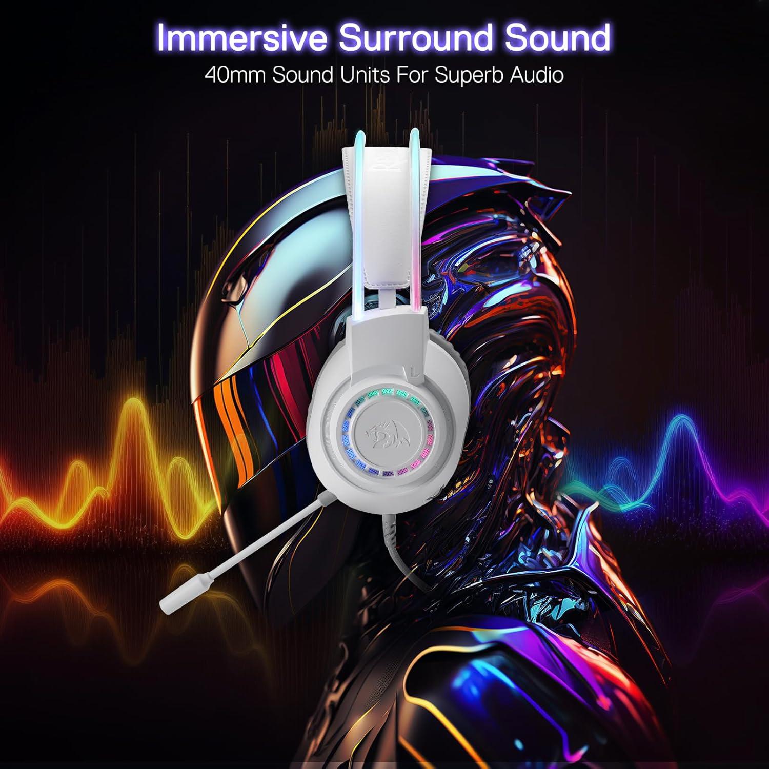 imageRedragon H231 Scream Wired Gaming Headset Stereo Surround Sound 40mm Drivers Leather Foam Ear Pads Noisecanceling Microphone MultiPlatforms Headphone Works with PCPS45NSXboxone BlackWhite